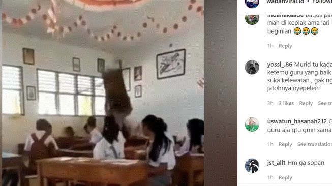 Guru laki-laki diduga marah pada murid yang bandel sampai angkat meja ( Instagram/ @wadahviral.id).