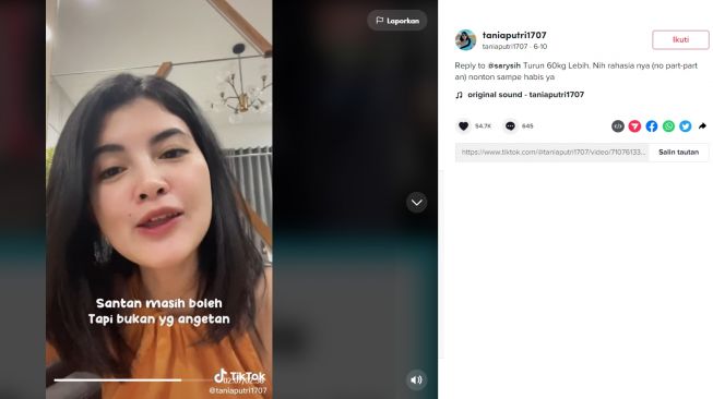 Tips diet tania putri viral di tiktok (tiktok/taniaputri1707)