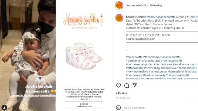 Intip gaya baby Ameena mengenakan sepatu putih menggemaskan, ternyata dari brand Hermes (Instagram/hermes.selebriti)