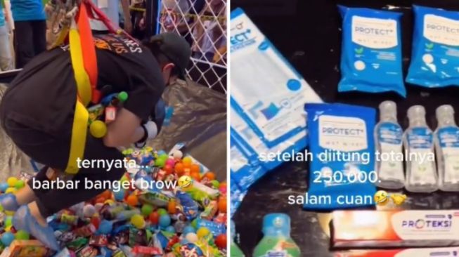 Kocak, Main Human Claw Pria Ini Borong Satu Kantong Jumbo Isi Jajanan