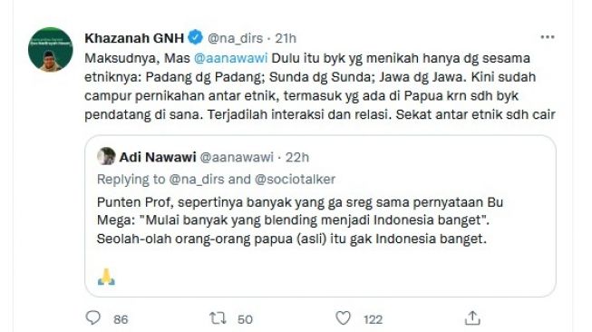 Twit Gus Nadir soal pernyataan Megawati yang dianggap rasis. [Twitter]