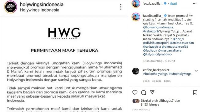 Fauzi Baadilla soal Holywings [Instagram]