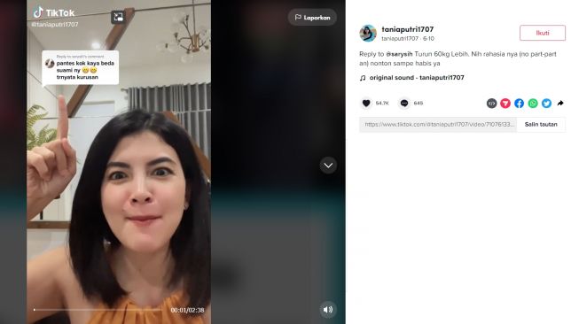 Tips diet tania putri viral di tiktok (tiktok/taniaputri1707)