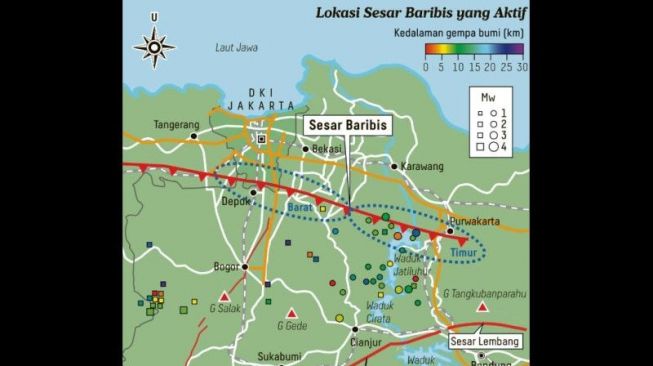 Peta sesar Baribis yang membentang hingga Jakarta Selatan. [Antara/BMKG]