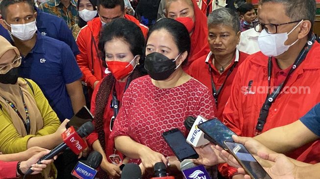 Ketua DPP PDI Perjuangan Puan Maharani ditemui di JCC, Jakarta, Sabtu (25/6/2022). [Suara.com/Bagaskara Isdiansyah]