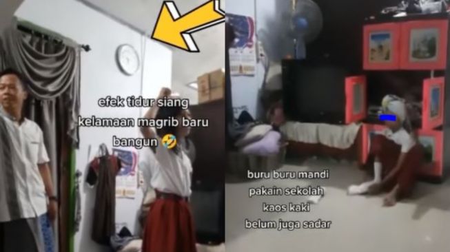 Gegara Lama Tidur Siang, Anak SD Ini Bangun Magrib Bergegas Siap ke Sekolah