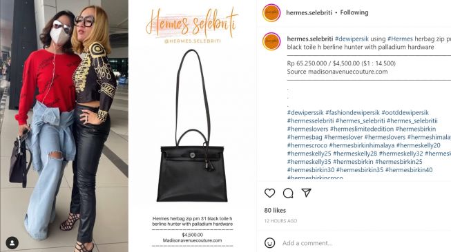 Jarang pamer kemewahan yang dimiliki, Dewi Perssik jalan-jalan dengan tas Hermes seharga Rp62 juta (Instagram/hermes.selebriti)