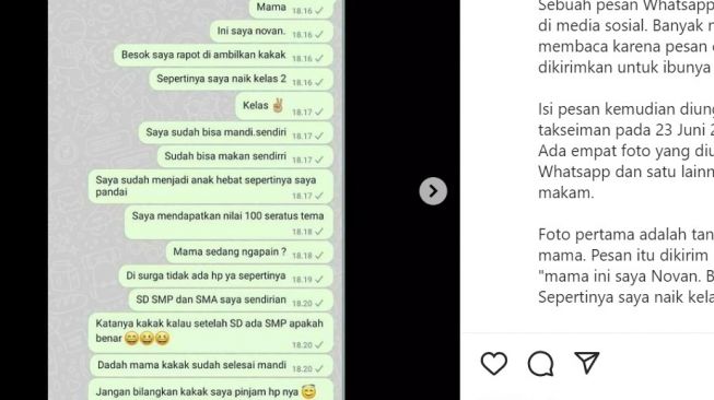 Pesan bocah SD pada mediang ibunya [instagram]