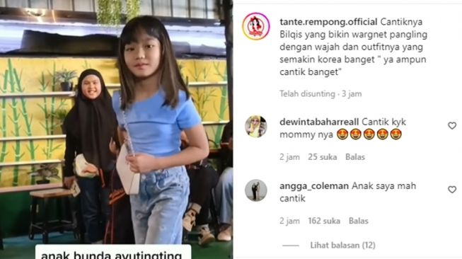 Unggahan soal anak Ayu Ting Ting, Bilqis Khumairah Razak. [Instagram/@tante.rempong.official]