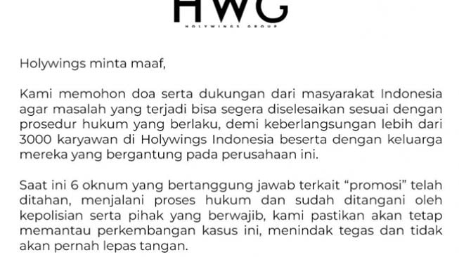 Holywings Indonesia meminta maaf lagi soal promosi minuman keras gratis untuk pemilik nama Muhammad dan Maria, menegaskan tidak akan lepas tangan dalam perkembangan kasus. (Twitter/@holywingsindo)