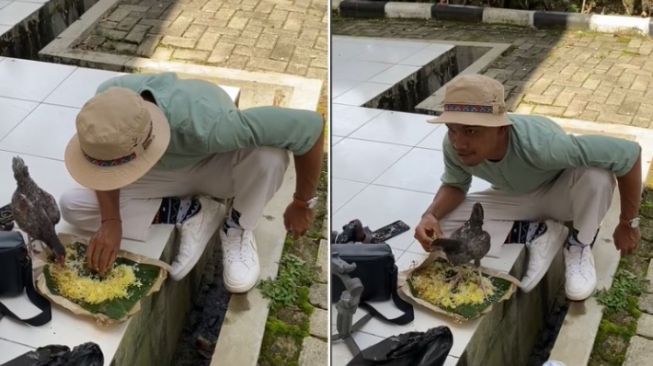 Mukbang, Pria Ini Santai Makan Nasi Bungkus Bareng dengan Ayam