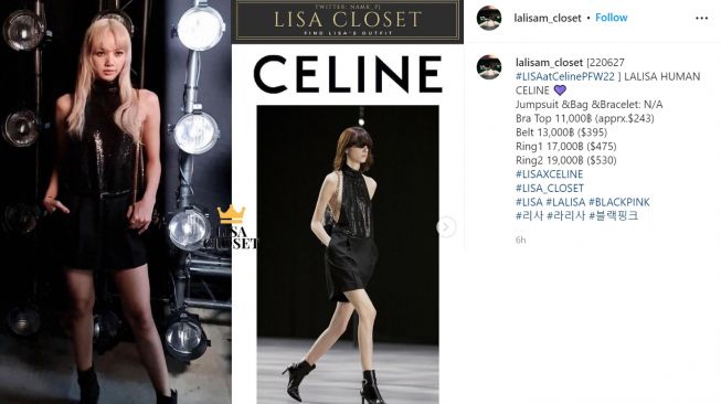 Intip gaya Lisa Blackpink hadiri acara Celine dengan OOTD total harganya sampai Rp24 juta (Instagram/lalisam_closet)