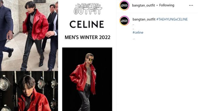 Gaya busana V BTS ketika datang ke Paris sampai hadiri Celine Men's Summer 2023 (Instagram/bangtan_outfif)