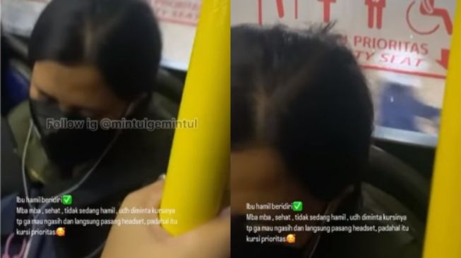 Duh! Perempuan Muda Duduk di Tempat Prioritas, Auto Pasang Headset saat Kursinya Diminta Ibu Hamil