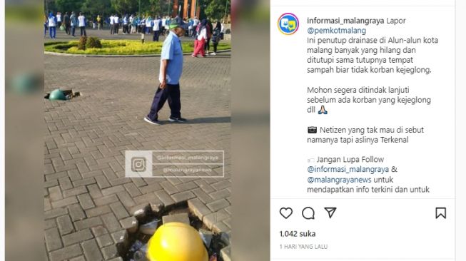 Viral Penutup Drainase di Alun-alun Kota Malang Banyak yang Hilang hingga Diganti Tutup Tempat Sampah
