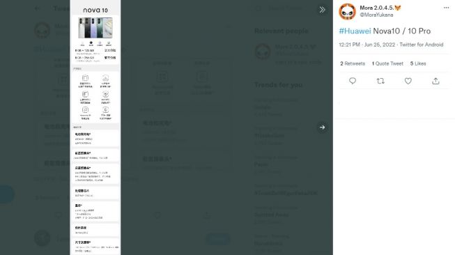 Bocoran Huawei Nova 10 dan Nova 10 Pro. [Twitter]