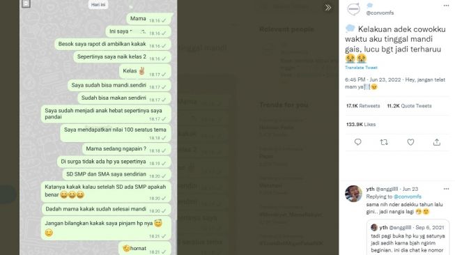 Seorang bocah chat ke ibunya yang sudah meningga, pakai hp kakaknya. [Twitter]