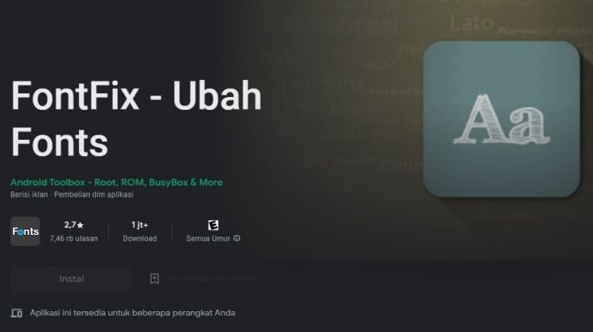 Aplikasi font Android, FontFix. [Google Play Store]