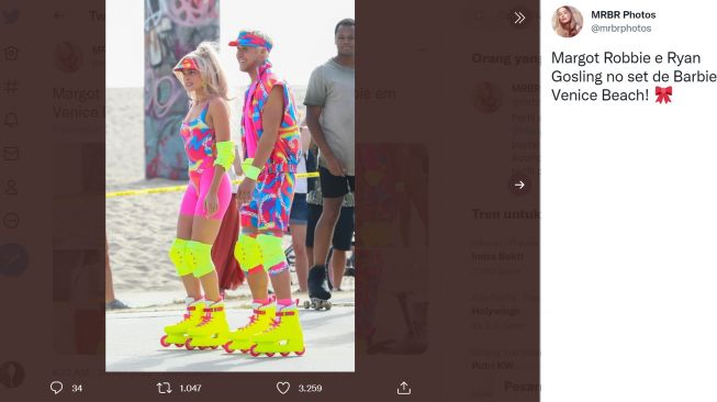 Viral kostum terbaru dari film Barbie, Margot Robbie kenakan bikini dan sepatu skating dengan warna-warni (mrbrphotos)