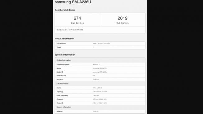 Bocoran Geekbench Samsung Galaxy A23 5G. [My Smart Price]