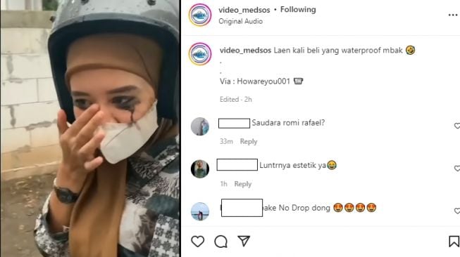 Pemotor ini bagikan wajah usai menerabas hujan saat berkendara (Instagram/video_medsos)