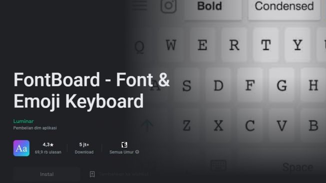 Aplikasi font Android, FontBoard – Font & Emoji Keyboard. [Google Play Store]