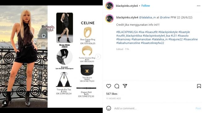 Foto: Hadiri Celine Paris Fashion Week 2022, Lisa BLACKPINK Pakai Tas Seharga Rp54 juta (instagram/blackpinks.style4)