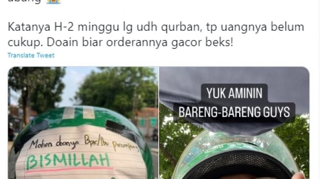 Viral, Helm Driver Ojol ini Sukses Bikin Terharu, Minta Doa Lancar Orderan karena Hendak Qurban saat Idul Adha