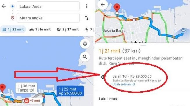 Ilustrasi cara cek tarif tol. (Recode)