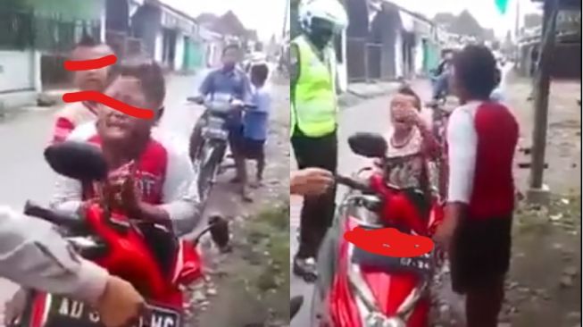 Petugas Polisi Stop Pengendara Motor Di bawah Umur, Dua Bocah Ini Malah Nangis Takut Digebuki