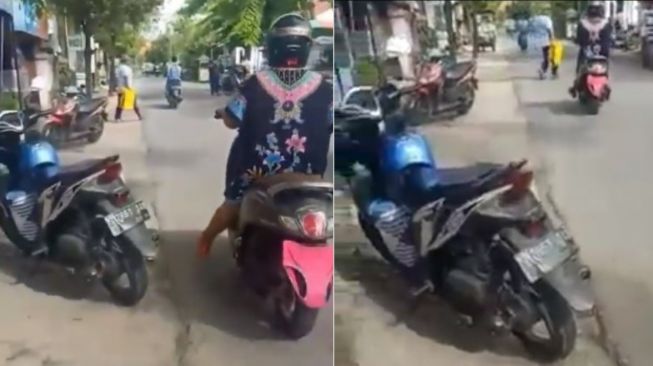 Kocak, Diduga Demi Menghindari Tilang Elektronik, Emak-emak Tutupi Plat Motor Pakai Celana Dalam