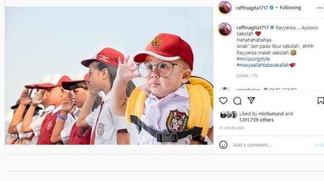 Rayyanza Anak Raffi Ahmad Pakai Seragam SD dan Kacamata, Netizen: Ini Terlalu Gemas!