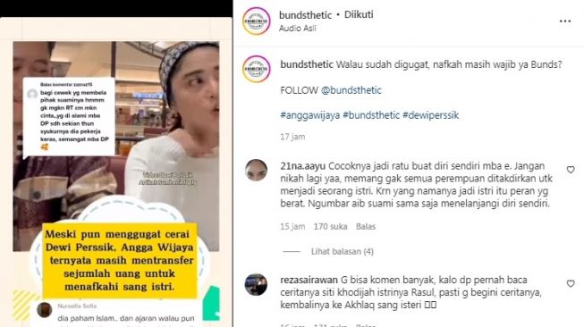 Unggahan soal Dewi Perssik dan Angga Wijaya [Instagram/@bundsthetic]