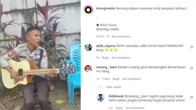 Satpam ini bersuara merdu saat nyanyikan lagu 'Tiara' (Instagram/ @terangmedia).