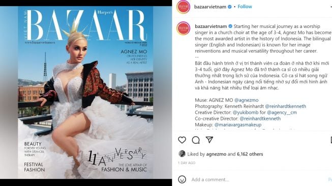 Intip gaya spektakuler Agnez Mo menjadi cover majalah Harper's Bazaar Vietnam, tampak elegan namun tetap seksi (Instagram/bazaarvietnam)