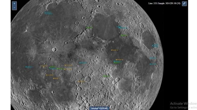 Peta situs pesawat ruang angkasa robot di permukaan Bulan. [Lroc.sese.asu.edu]