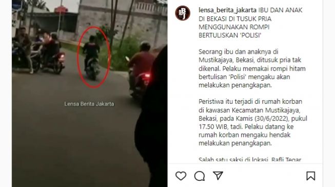Pria dengan rompi 'polisi' diduga melakukan penusukan terhadap ibu dan anak di Bekasi. (Instagram/@lensa_berita_jakarta)