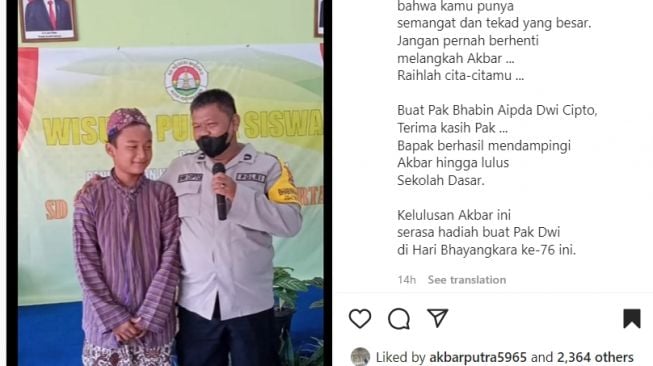 Pecah Tangis, Bhabinkamtibmas Dampingi Sahabat Kecilnya Diwisuda Kelulusan SD, Ibu Bocah Meninggal Dunia