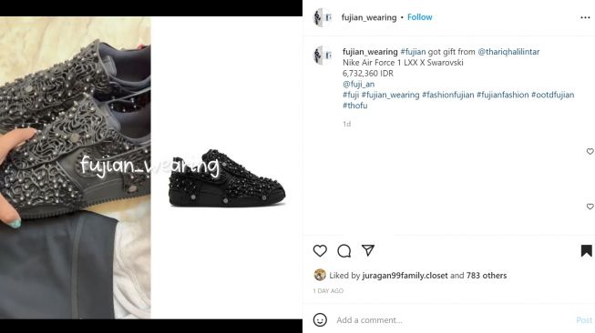 Foto: Resiko Jadi Pacar Sultan, Harga Sepatu Fuji Jadi Sorotan (instagram/fujian_wearing)