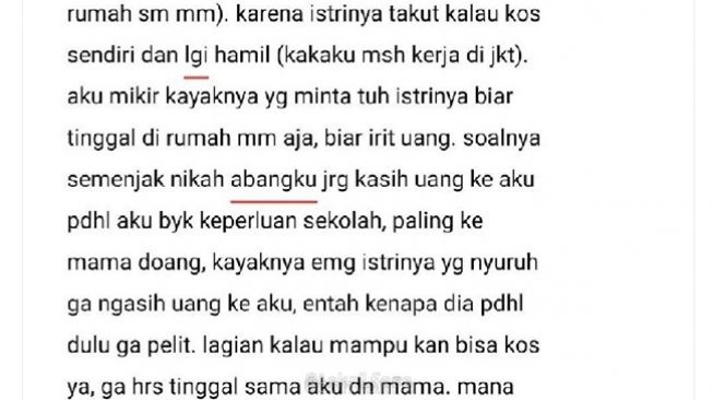 Viral curhatan adik ogah kakak iparnya yang lagi hamil menumpang di rumahnya. (Twitter/@Askrlfess)