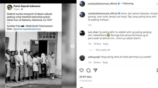 Postingan Ustaz Abdul Somad (UAS) soal masyarakat mengantre bahan pokok. [Instagram UAS]