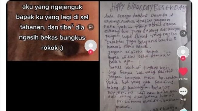 Jenguk Ayah di Sel Tahanan, Gadis ini Dapat Bekas Bungkus Rokok, Isinya Tulisan Ucapan Ultah Bikin Mewek!