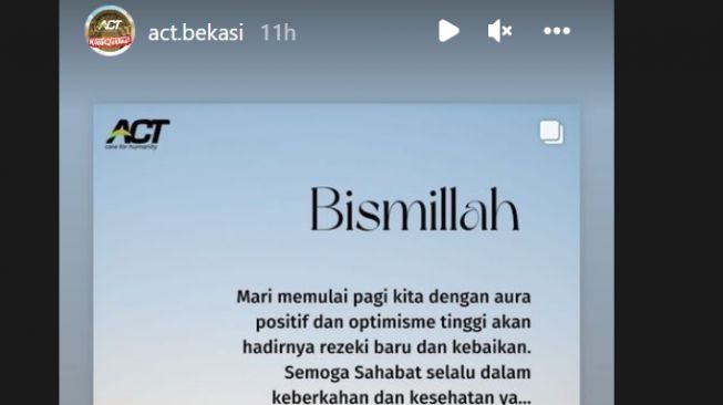 Tangkapan layar akun Instagram akun ACT Kota Bekasi (@act.bekasi)