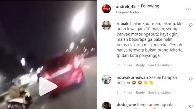 Pemotor ini terlibat kecelakaan diduga ugal-ugalan di jalan raya (Instagram/ @andreli_48).