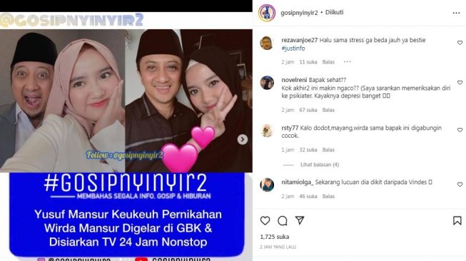 Unggahan soal Ustaz Yusuf Mansur [Instagram/@gosipnyinyir2]