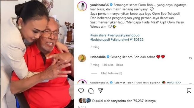 Momen Yuni Shara bertemu Bob Tutupoly. Video tersebut diunggah pada 5 Mei 2022. [Instagram]