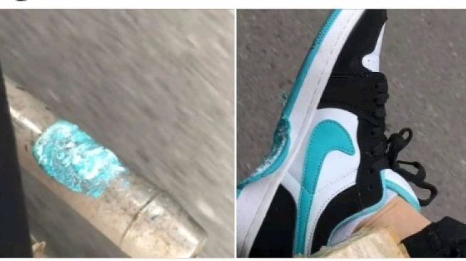 Sepatu Nike Air Jordan Low 1 meleleh gegara knalpot motor (TikTok)