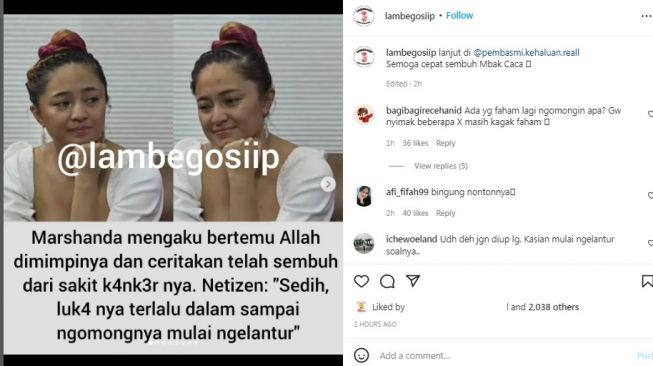 Unggahan soal Marshanda [Instagram/@lambegosiip]