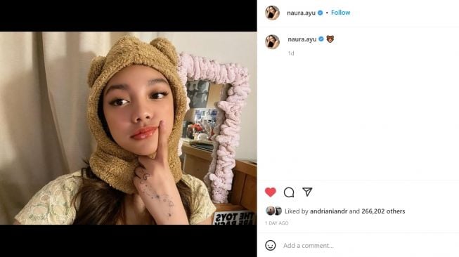 Foto: Pakai Kupluk Beruang, Gaya Gemas Naura Ayu Dipuji Mirip Jennie BLACKPINK (instagram/naura.ayu)