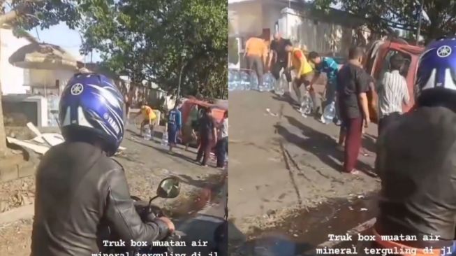 Truk Pengangkut Galon Air Mineral Terguling di Tengah Jalan Raya, Timbulkan Kemacetan